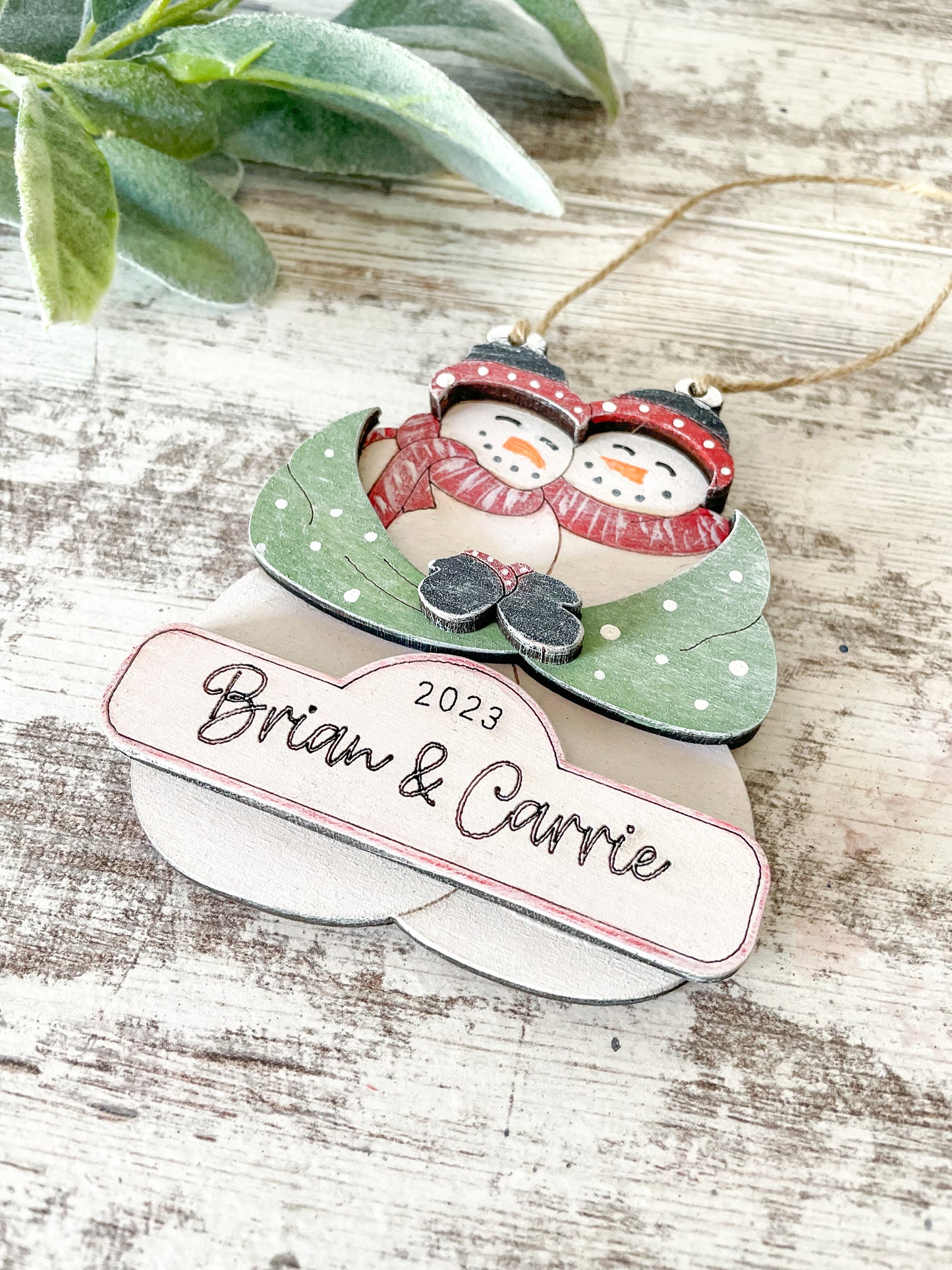 Snowman Couples Personalized Christmas Ornament