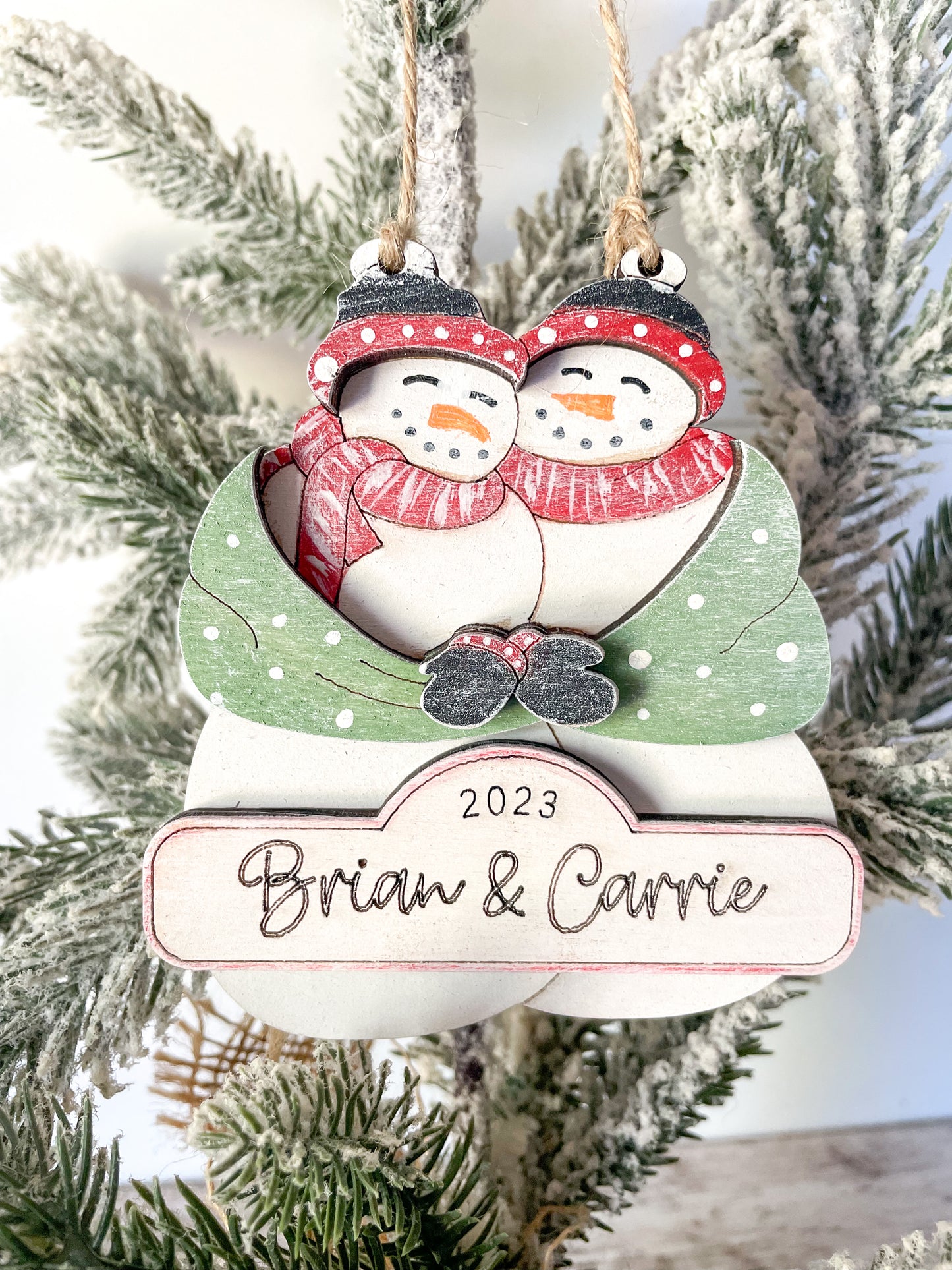Snowman Couples Personalized Christmas Ornament