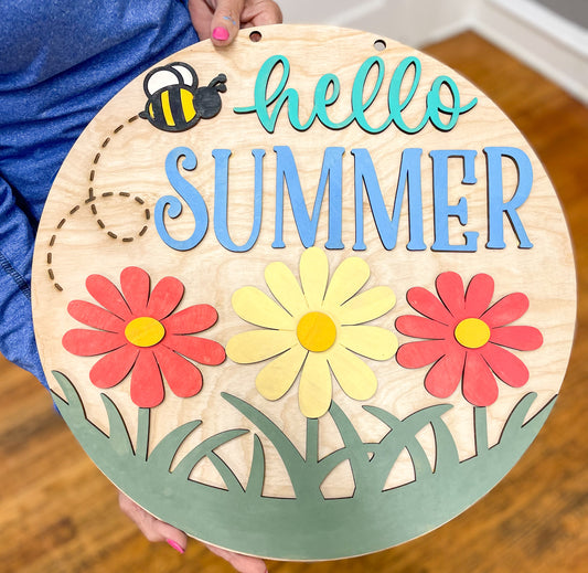 Hello Summer Bee with Flowers Door Hanger DIY Kit