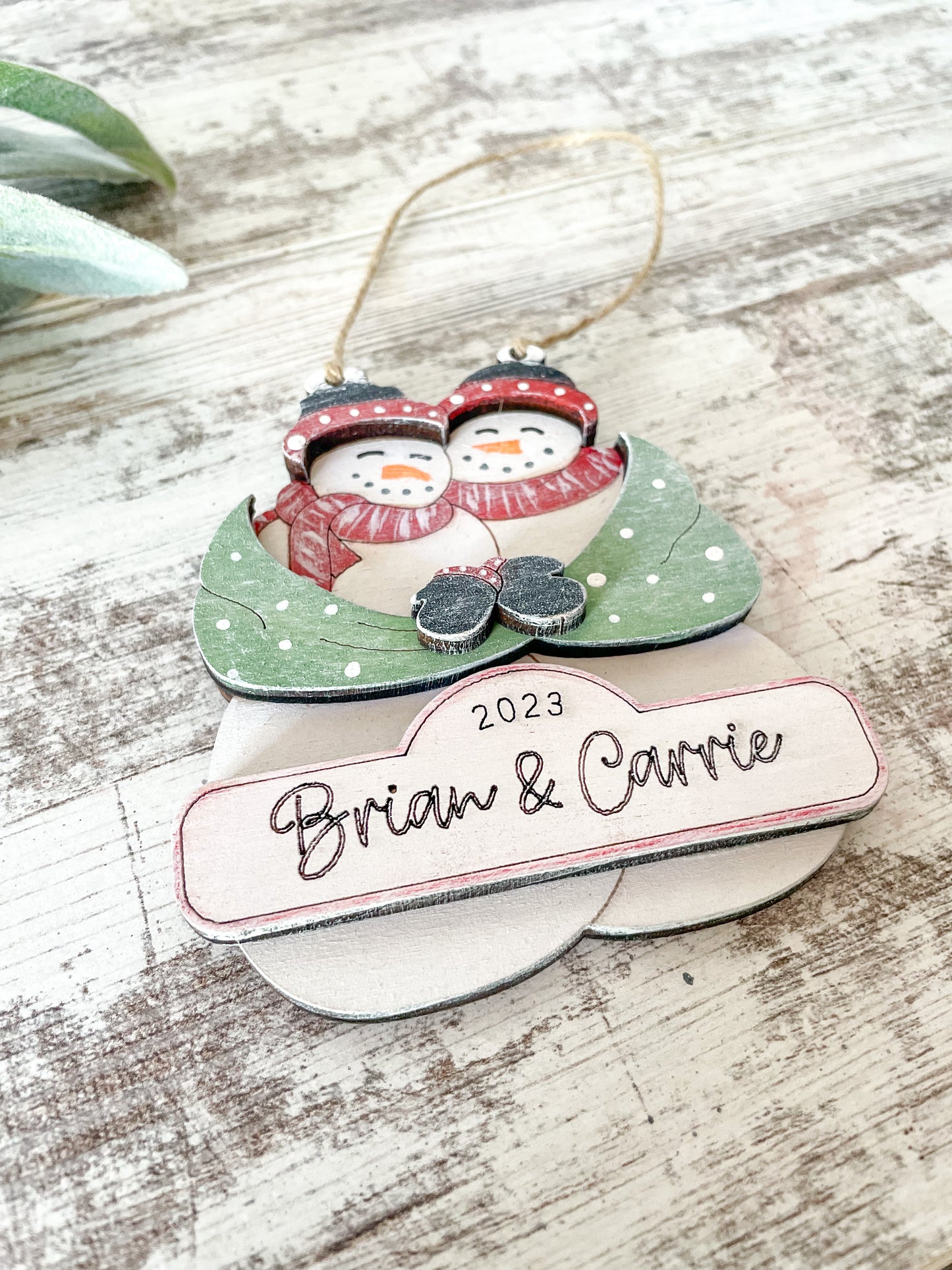 Snowman Couples Personalized Christmas Ornament