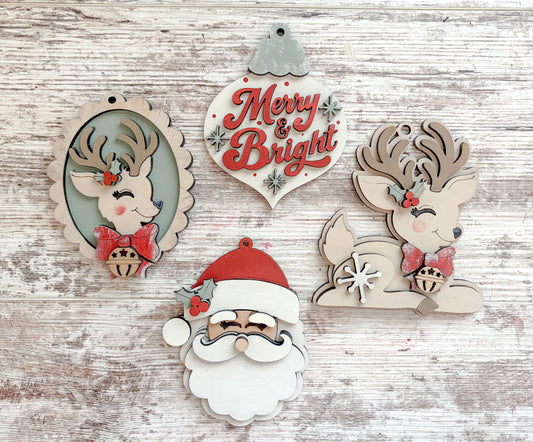 Retro Reindeer Ornament Set DIY Kit