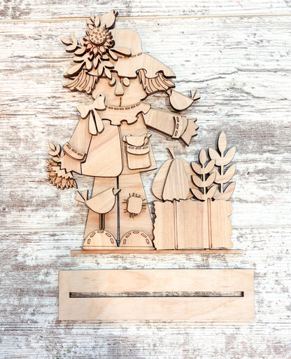 Painted farmhouse scarecrow DIY wood paint kit for fall home decor