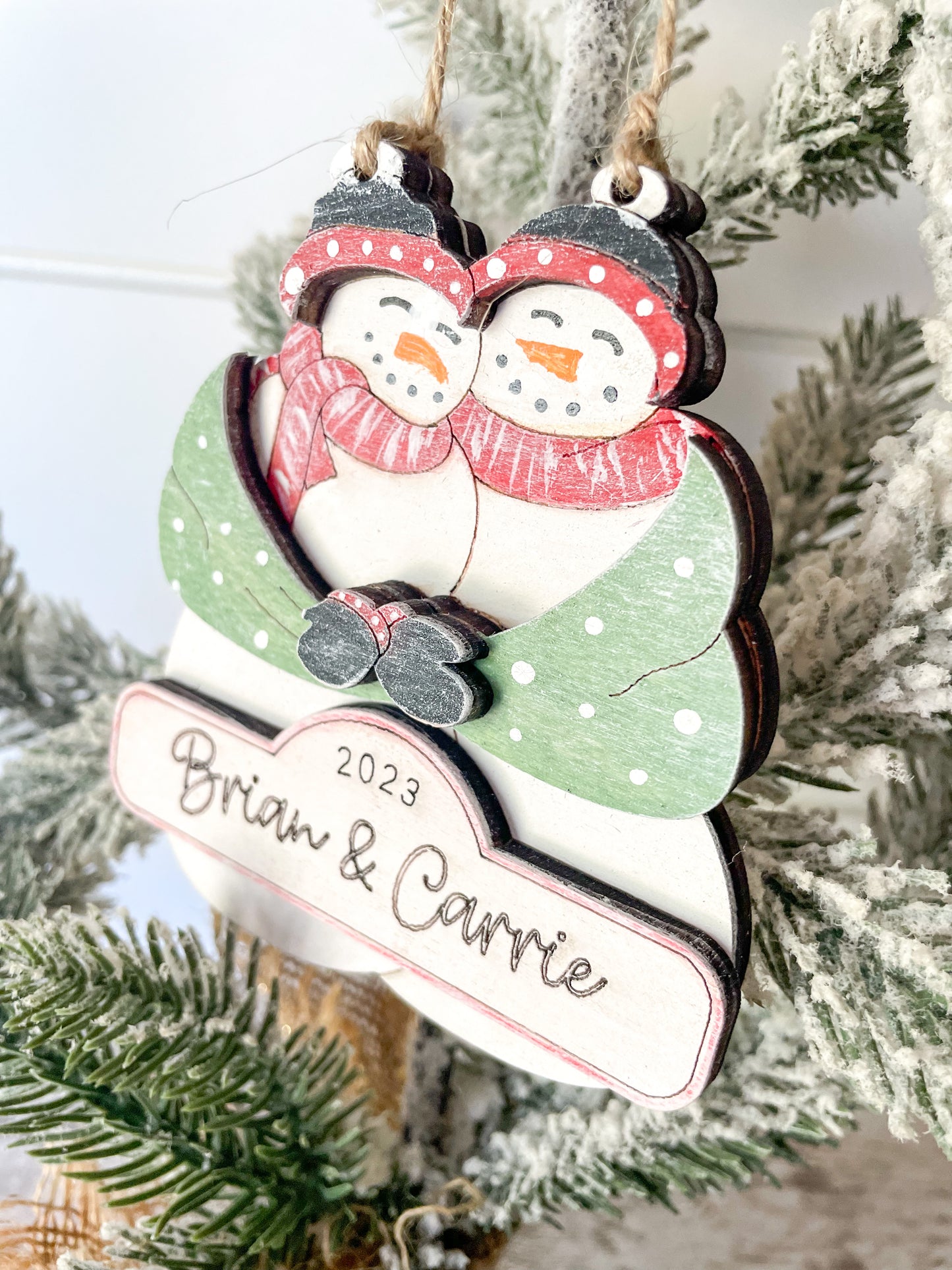 Snowman Couples Personalized Christmas  Ornament