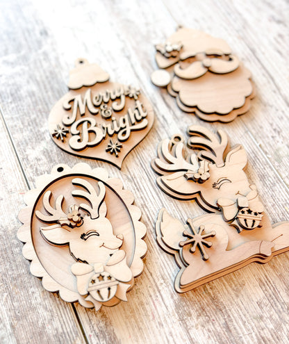 Retro Reindeer Ornament Set DIY Kit