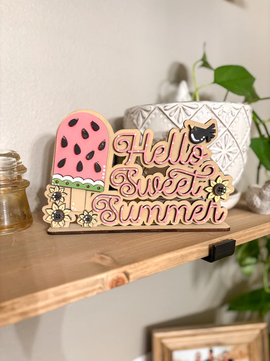 Hello Sweet Summer Watermelon Shelf Sitter