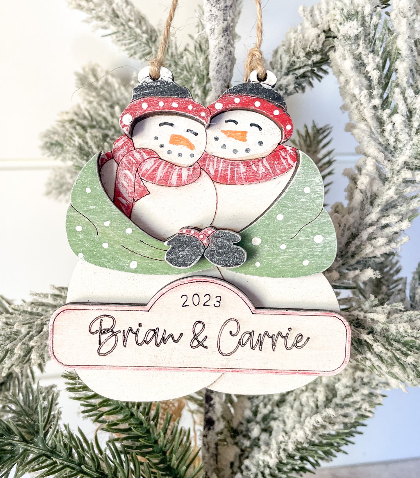 Snowman Couples Personalized Christmas  Ornament