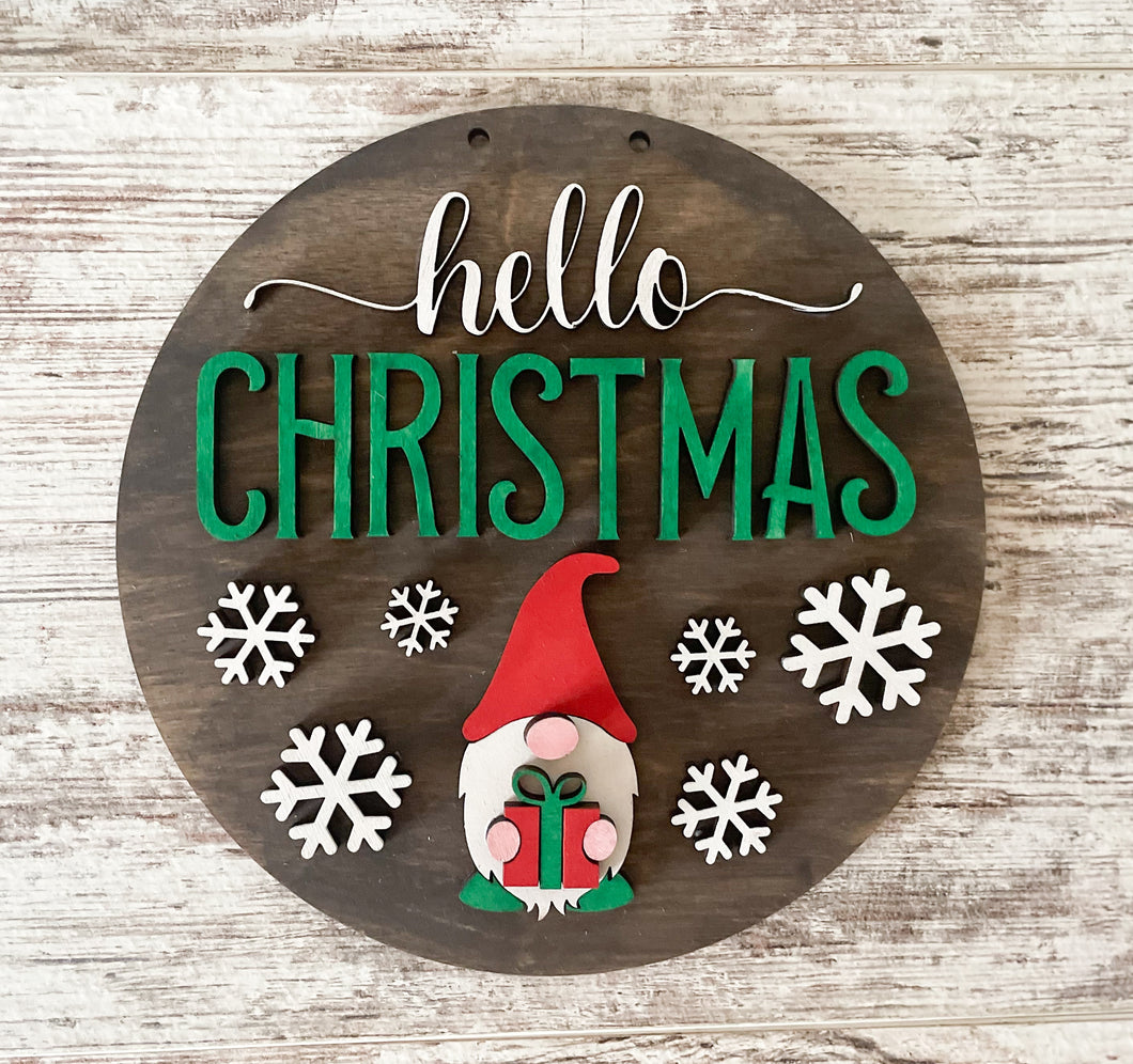 Hello Christmas Gnome Door Hanger