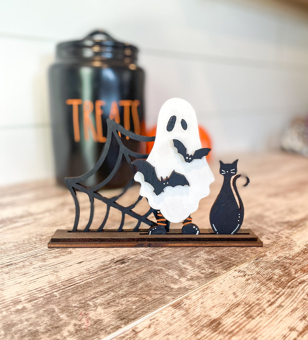 Ghost and Cat Halloween Stand Up Sign