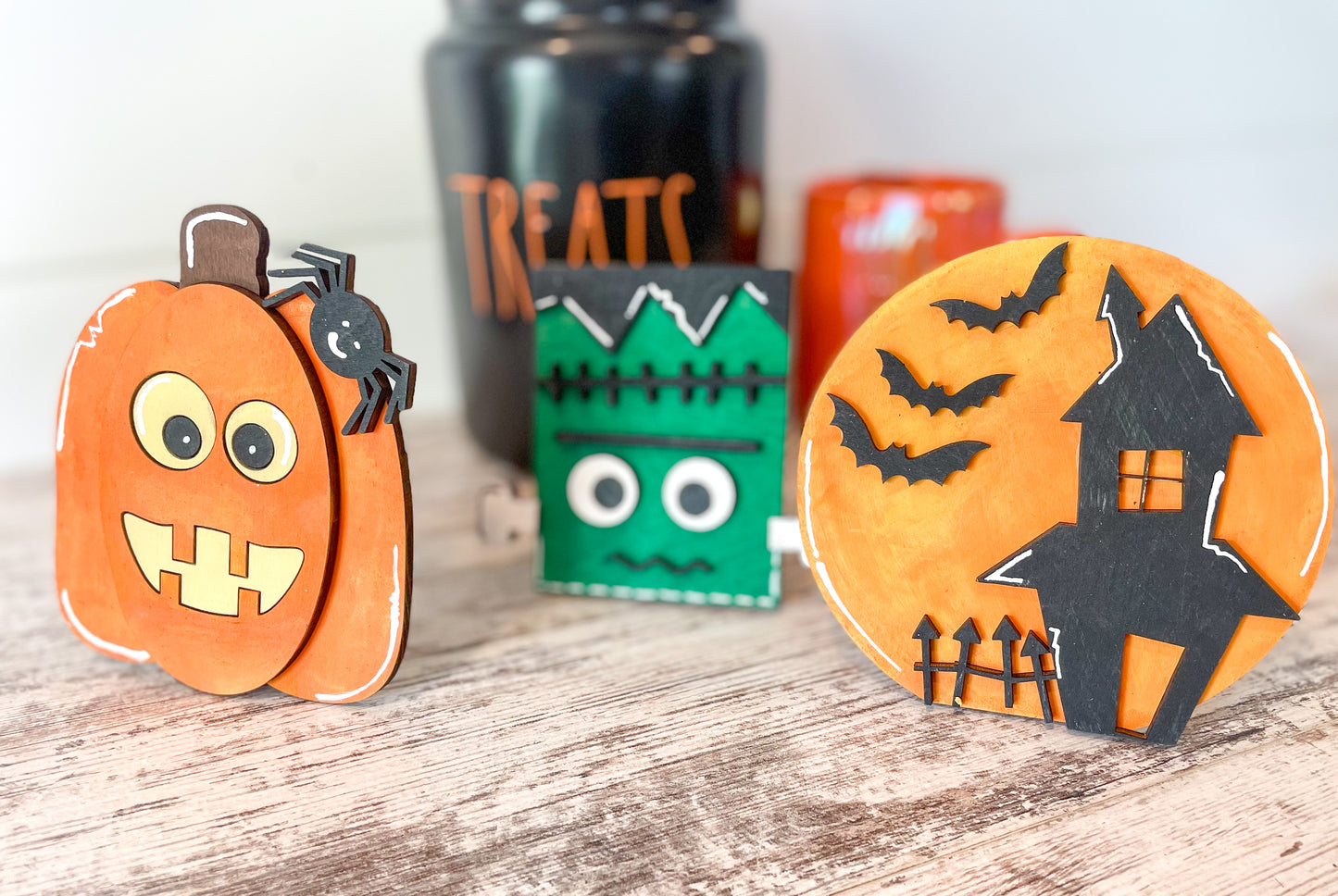 Pumpkin, Frankenstein and House  Halloween Stand Up DIY Kit Sign