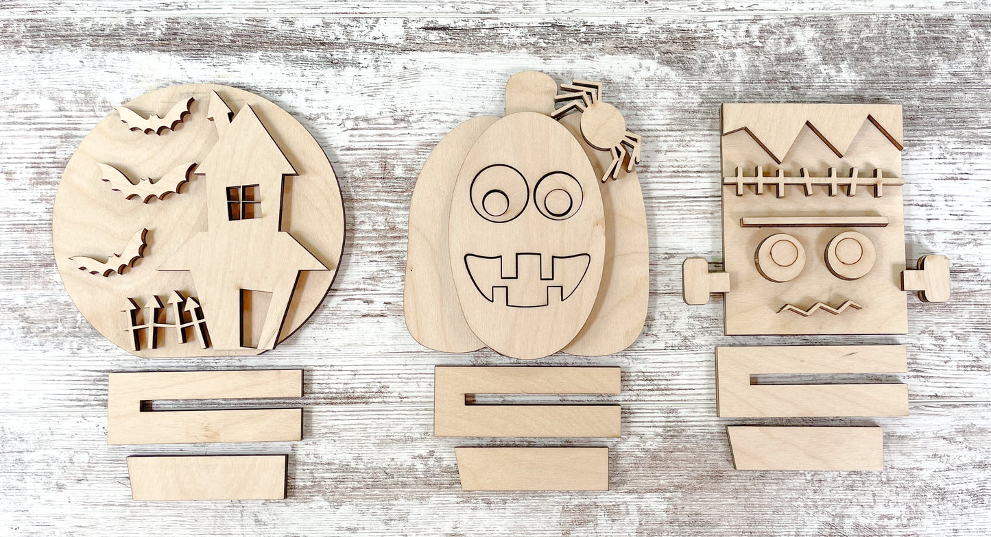 Pumpkin, Frankenstein and House  Halloween Stand Up DIY Kit Sign
